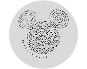 Behangcirkel van Mickey Mouse in stipple-art stijl, met gedetailleerde stippen die zijn iconische gezicht vormen.