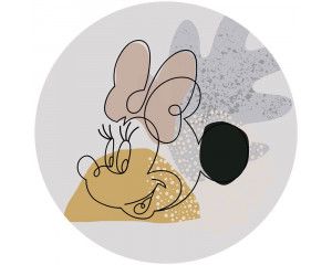 Minnie Mouse in line-art stijl, afgebeeld op een Disney behangcirkel.