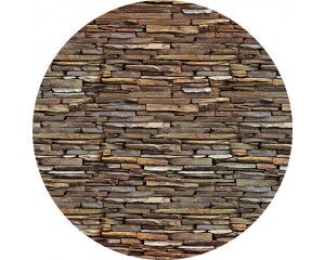 Moderne stenen muur met sierstenen, afgebeeld op een industriële behangcirkel.