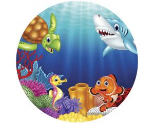 Onderwaterwereld met vissen en koraal op een betoverende behangcirkel voor kinderen.