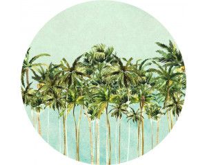 Tropische palmbomen in een exotisch landschap op een muurcirkel.