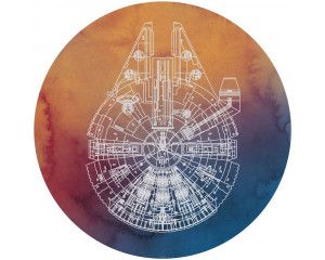 Millennium Falcon uit Star Wars, afgebeeld op een iconische behangcirkel.