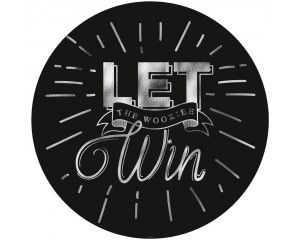 Chewbacca met tekst "Wookie Win" uit Star Wars, afgebeeld op een behangcirkel.