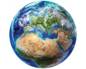 Behangcirkel met een wereldbol van de aarde, inclusief werelddelen en oceanen.