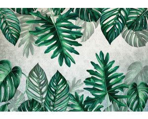 Botanische bladeren fotobehang met jungle thema, geschikt voor een groene en speelse kinderkamer of junglekamer.