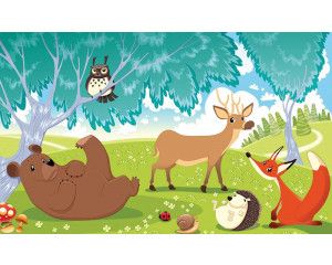 Bosdieren op fotobehang, perfect voor een babykamer.