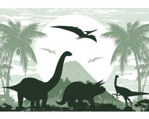 Dino behang met dinosaurussen, stoer en avontuurlijk.