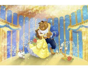 Disney Belle en het Beest fotobehang met de iconische dansscène, ideaal voor de kinderkamer.