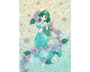 Jasmine met paarse bloemen fotobehang, ideaal voor een sprookjesachtige kamer.