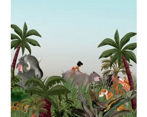 Jungle Boek fotobehang met een prachtige junglescène, ideaal voor een speelse kinderkamer.