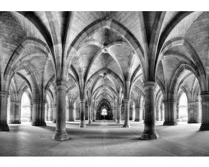 Fotobehang van een 3D-gebouw met pilaren, imposante architectuur.