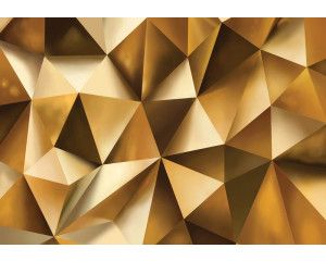 Gouden geometrie, abstract weergegeven op een 3D-fotobehang voor een futuristisch interieur.