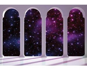 Fotobehang van een 3D uitzicht op sterren en het universum, met een futuristisch ontwerp.