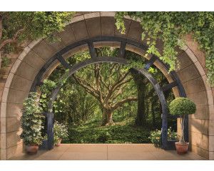 Fotobehang van een 3D uitzicht op een dromerige boom in een bos, voor een fantasierijke sfeer.