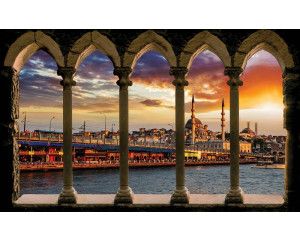 Fotobehang van een 3D uitzicht op Istanbul met zuilen en pilaren, voor een exotische uitstraling.
