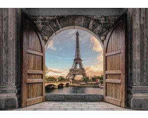 Fotobehang van een 3D uitzicht op de Eiffeltoren in Parijs, variant 1.