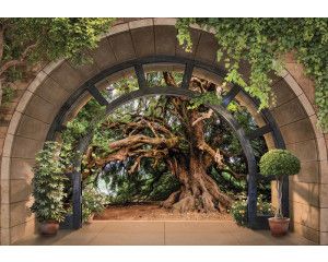 Fotobehang van een 3D uitzicht op een sprookjesboom, met een magische uitstraling.