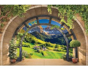 Fotobehang van een 3D uitzicht op Tirol bergen, met een schilderachtig landschap.
