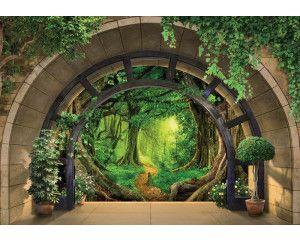 Fotobehang van een 3D uitzicht op een tropisch regenwoud, met een levendige jungle sfeer.