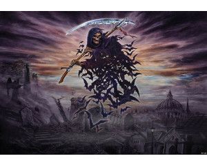 Fotobehang van een skelet met alchemie en het opschrift "A Tithe to Hell".