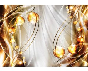 Amber kunst en abstract fotobehang, met een combinatie van goud en zilver voor een luxueuze uitstraling.