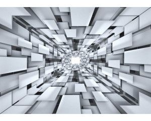 Fotobehang van een abstracte 3D tunnel, met een futuristische en moderne stijl.