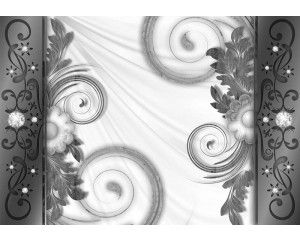 Abstracte bloemen, weergegeven op een fotobehang met geometrische vormen en moderne kunst.