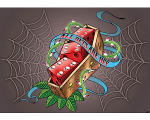 Alchemie graffiti met zilveren dobbelstenen, fotobehang met een mysterieuze en stoere uitstraling.