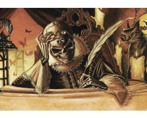 Doodshoofd en schedel fotobehang, donkere alchemie kunst met een mysterieuze uitstraling.