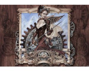 Sepia vrouw in steam-punk stijl, fotobehang met een vintage en donkere sfeer.