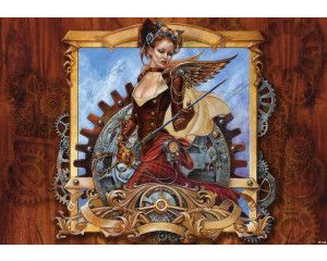 Femme fatale alchemie, fotobehang van een vrouw met een steam-punk geïnspireerde uitstraling.