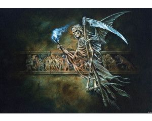 De weg naar de hel, fotobehang met schedels en donkere alchemie kunst.