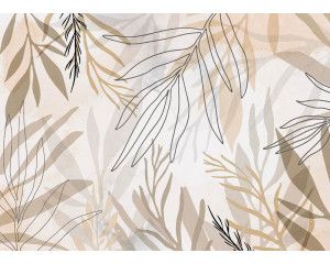 Fotobehang met artistieke bladeren in een creatieve compositie, in pastelkleuren, perfect voor een moderne en natuurlijke uitstraling.