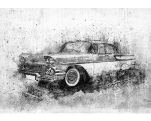 Retro auto's in een schilderij op fotobehang, perfect voor liefhebbers van vintage.