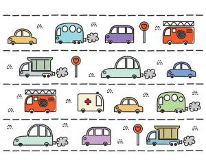 Speels fotobehang van auto's voor kinderkamers.