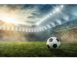 Kinderbehang met een voetbal in een groot stadion, waar jonge voetbalfans zich in de actie kunnen wanen.