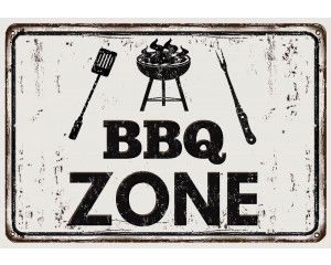 Fotobehang van een metalen BBQ-zone bord.