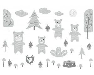 Fotobehang van beren in het bos, ontworpen voor babykamers.