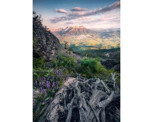Berglandschap fotobehang, met een adembenemend uitzicht over de bergen.