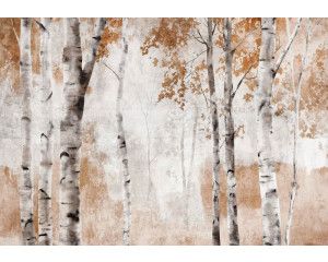 Fotobehang van berkenbomen in kunst stijl, weergegeven in waterverf.