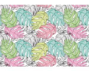 Fotobehang van bladeren in pastelkleur, rustgevende en zachte tinten.