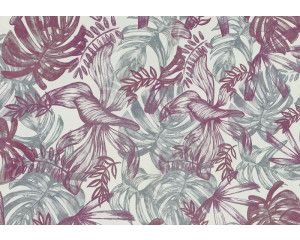 Fotobehang met bladeren in roze en groene tinten, schilderachtig en levendig bloemenontwerp met zachte details.