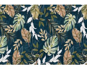 Tropische bladeren van jungleplanten komen tot leven op dit fotobehang, met een weelderige en groene uitstraling.