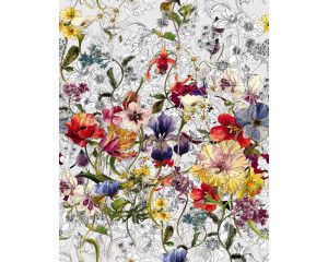 Abstracte bloemen en flora komen tot leven in dit kunstzinnige fotobehang, ideaal voor een moderne, unieke ruimte.