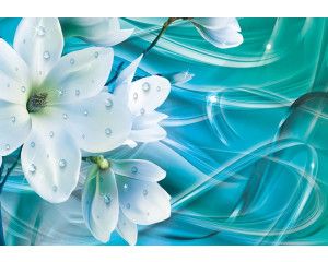 Fotobehang met abstracte bloemen en golvende diamanten in een luxe stijl.