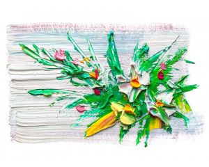 Fotobehang met bloemen in een abstract schilderij, in kleurrijke kunststijl.