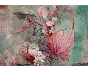 Fotobehang van bloemen op een schilderij, weergegeven in een kunstzinnige compositie.