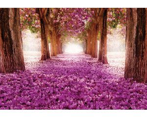 Bloemen en bomen in een 3D-tunnel, fotobehang met een surrealistische en natuurgetrouwe uitstraling.