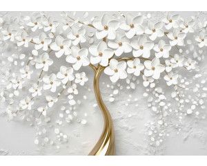 Fotobehang van een abstracte bloemenboom, kleurrijk en artistiek.