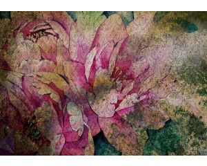 Fotobehang van een bloemenkunst schilderij met roze tinten.